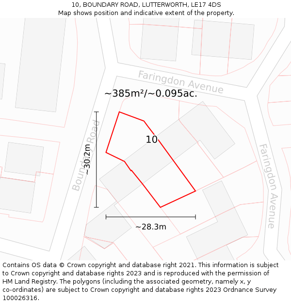 10, BOUNDARY ROAD, LUTTERWORTH, LE17 4DS: Plot and title map