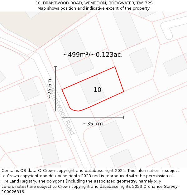 10, BRANTWOOD ROAD, WEMBDON, BRIDGWATER, TA6 7PS: Plot and title map