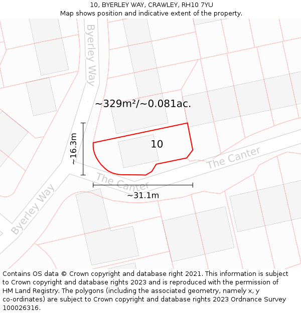 10, BYERLEY WAY, CRAWLEY, RH10 7YU: Plot and title map