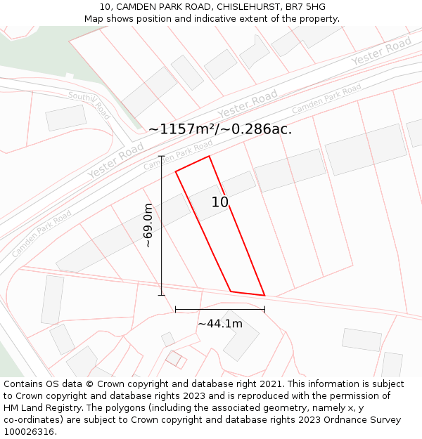 10, CAMDEN PARK ROAD, CHISLEHURST, BR7 5HG: Plot and title map