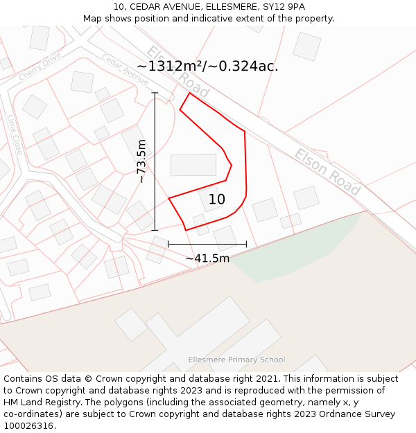 10, CEDAR AVENUE, ELLESMERE, SY12 9PA: Plot and title map