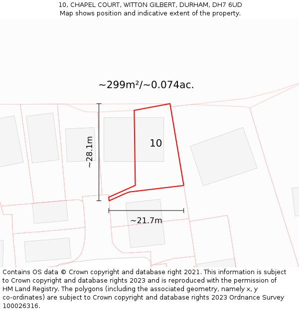 10, CHAPEL COURT, WITTON GILBERT, DURHAM, DH7 6UD: Plot and title map