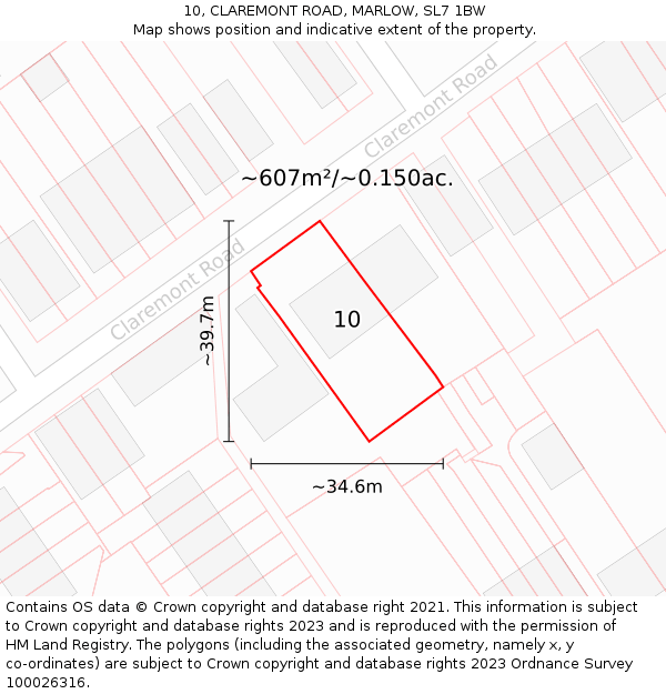 10, CLAREMONT ROAD, MARLOW, SL7 1BW: Plot and title map