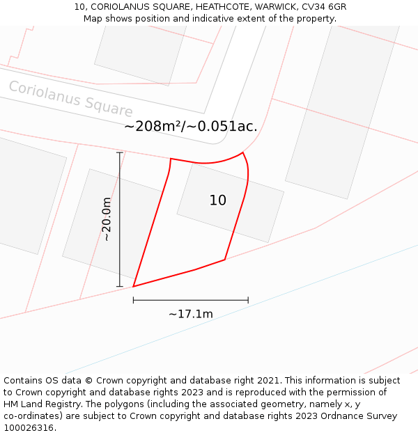 10, CORIOLANUS SQUARE, HEATHCOTE, WARWICK, CV34 6GR: Plot and title map