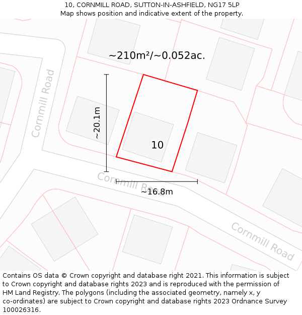 10, CORNMILL ROAD, SUTTON-IN-ASHFIELD, NG17 5LP: Plot and title map