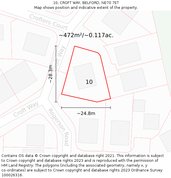 10, CROFT WAY, BELFORD, NE70 7ET: Plot and title map