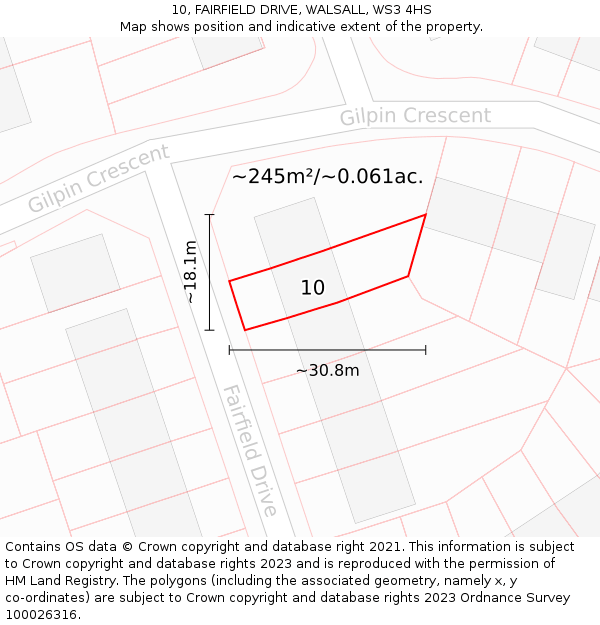 10, FAIRFIELD DRIVE, WALSALL, WS3 4HS: Plot and title map