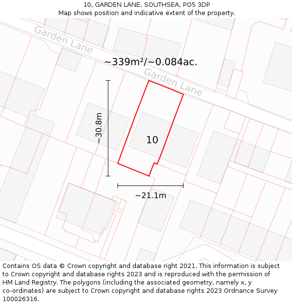 10, GARDEN LANE, SOUTHSEA, PO5 3DP: Plot and title map