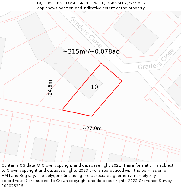 10, GRADERS CLOSE, MAPPLEWELL, BARNSLEY, S75 6PN: Plot and title map