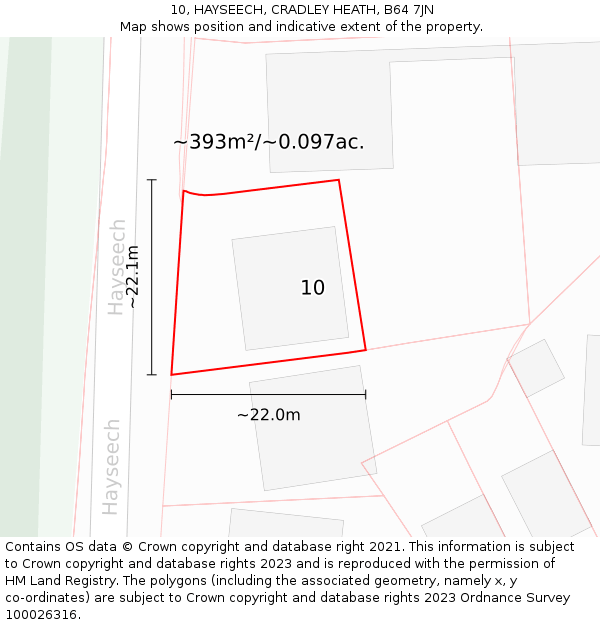 10, HAYSEECH, CRADLEY HEATH, B64 7JN: Plot and title map