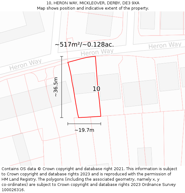 10, HERON WAY, MICKLEOVER, DERBY, DE3 9XA: Plot and title map