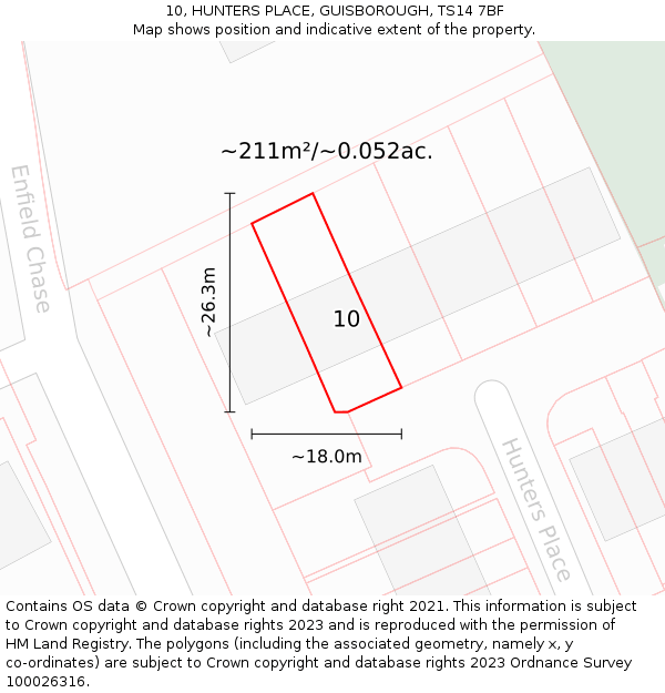 10, HUNTERS PLACE, GUISBOROUGH, TS14 7BF: Plot and title map