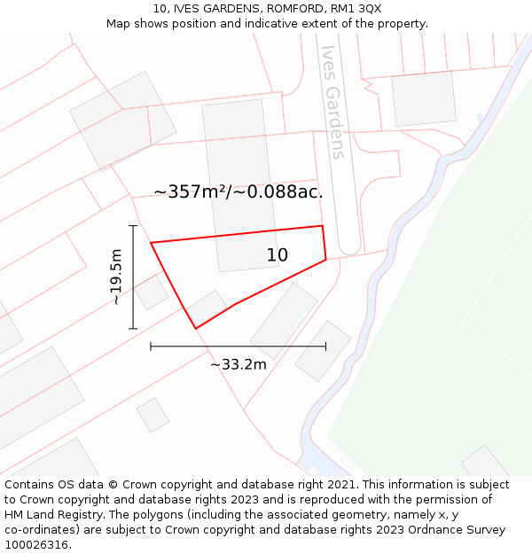 10, IVES GARDENS, ROMFORD, RM1 3QX: Plot and title map