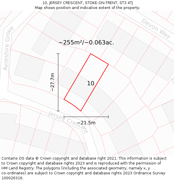 10, JERSEY CRESCENT, STOKE-ON-TRENT, ST3 4TJ: Plot and title map