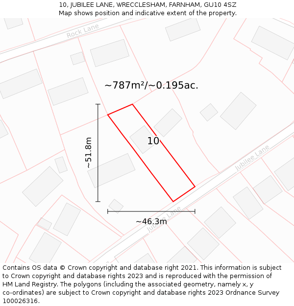 10, JUBILEE LANE, WRECCLESHAM, FARNHAM, GU10 4SZ: Plot and title map