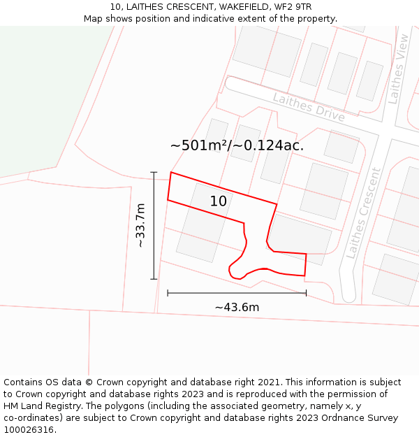 10, LAITHES CRESCENT, WAKEFIELD, WF2 9TR: Plot and title map