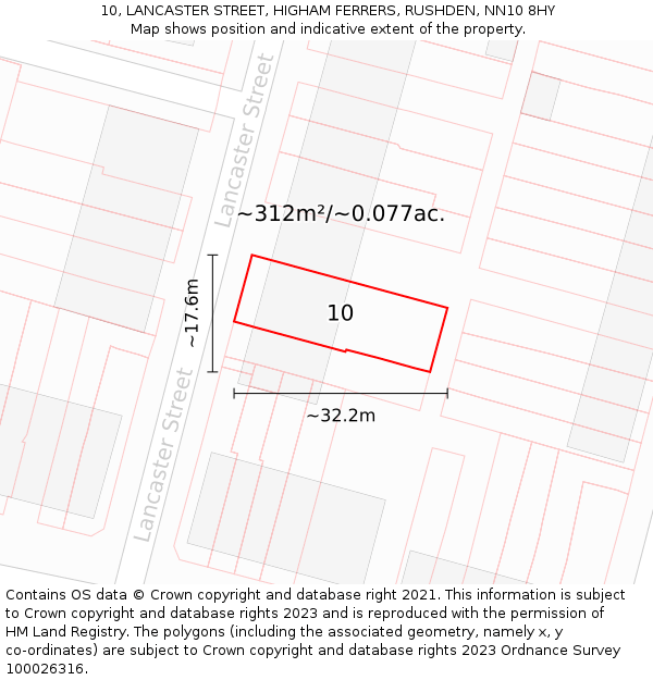 10, LANCASTER STREET, HIGHAM FERRERS, RUSHDEN, NN10 8HY: Plot and title map