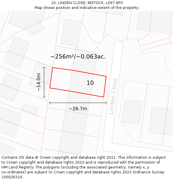 10, LINDEN CLOSE, IBSTOCK, LE67 6PX: Plot and title map