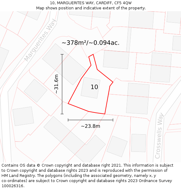 10, MARGUERITES WAY, CARDIFF, CF5 4QW: Plot and title map