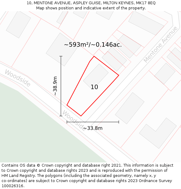 10, MENTONE AVENUE, ASPLEY GUISE, MILTON KEYNES, MK17 8EQ: Plot and title map