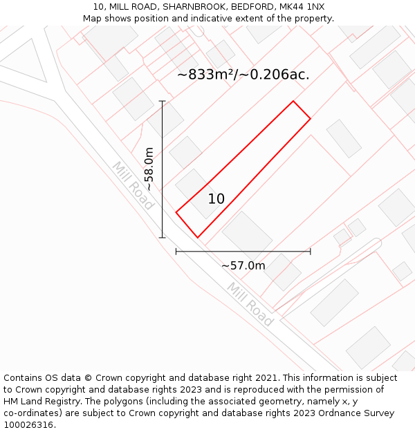 10, MILL ROAD, SHARNBROOK, BEDFORD, MK44 1NX: Plot and title map