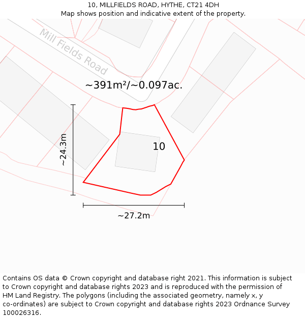 10, MILLFIELDS ROAD, HYTHE, CT21 4DH: Plot and title map