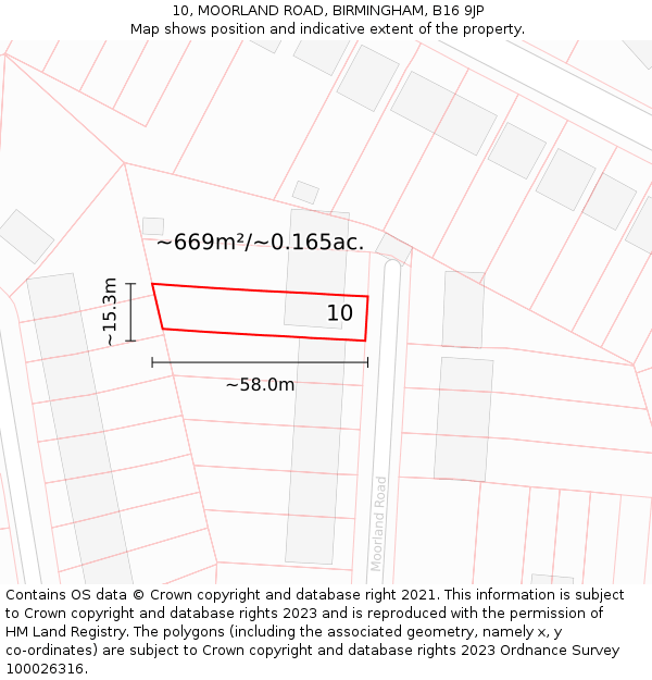 10, MOORLAND ROAD, BIRMINGHAM, B16 9JP: Plot and title map