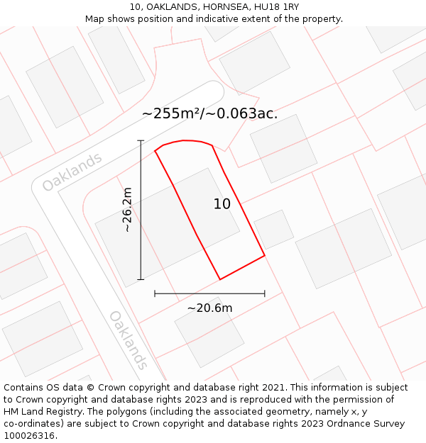 10, OAKLANDS, HORNSEA, HU18 1RY: Plot and title map