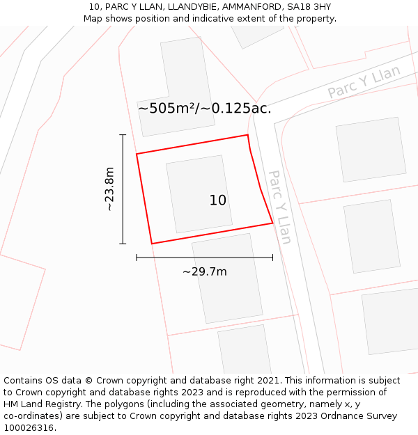 10, PARC Y LLAN, LLANDYBIE, AMMANFORD, SA18 3HY: Plot and title map