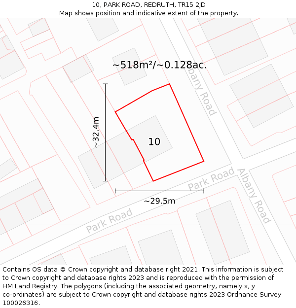 10, PARK ROAD, REDRUTH, TR15 2JD: Plot and title map