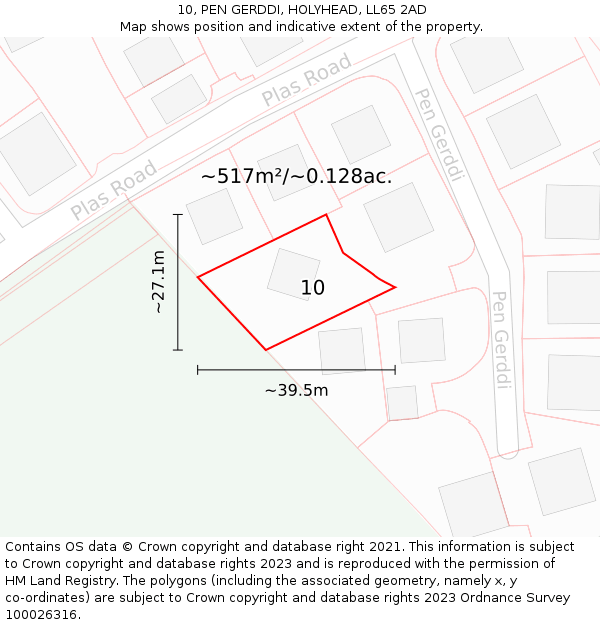 10, PEN GERDDI, HOLYHEAD, LL65 2AD: Plot and title map