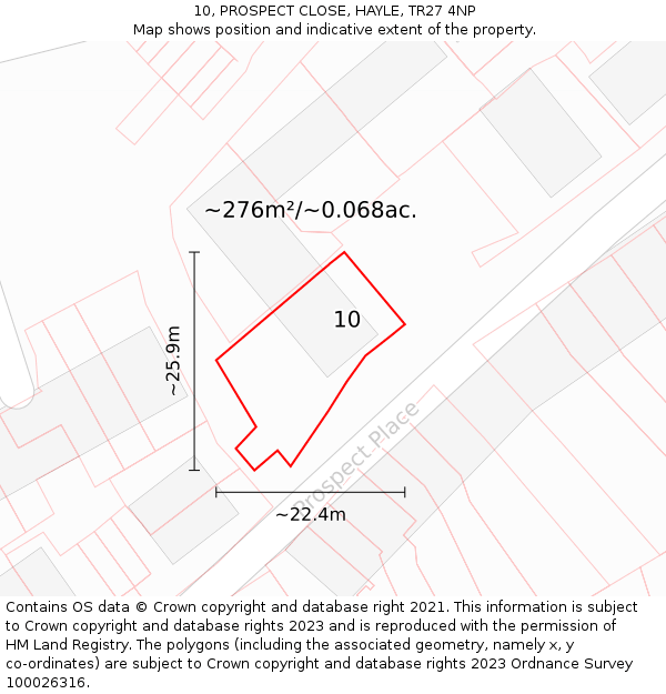 10, PROSPECT CLOSE, HAYLE, TR27 4NP: Plot and title map