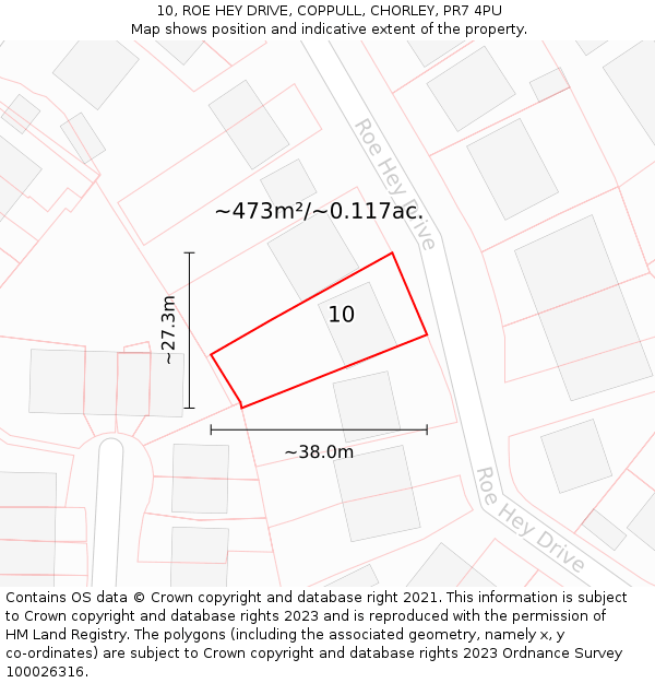 10, ROE HEY DRIVE, COPPULL, CHORLEY, PR7 4PU: Plot and title map