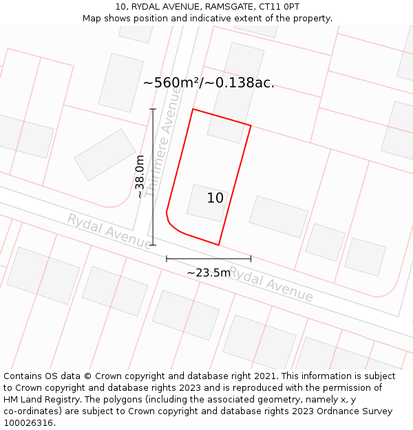 10, RYDAL AVENUE, RAMSGATE, CT11 0PT: Plot and title map