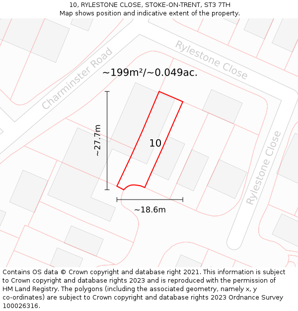 10, RYLESTONE CLOSE, STOKE-ON-TRENT, ST3 7TH: Plot and title map