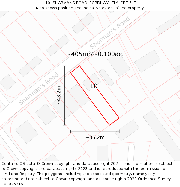 10, SHARMANS ROAD, FORDHAM, ELY, CB7 5LF: Plot and title map