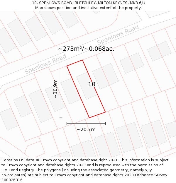 10, SPENLOWS ROAD, BLETCHLEY, MILTON KEYNES, MK3 6JU: Plot and title map