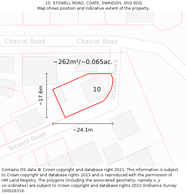 10, STOWELL ROAD, COATE, SWINDON, SN3 6DQ: Plot and title map