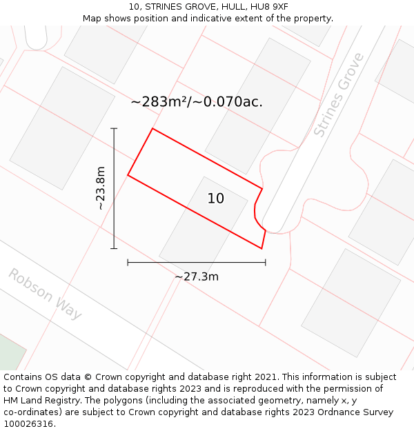 10, STRINES GROVE, HULL, HU8 9XF: Plot and title map