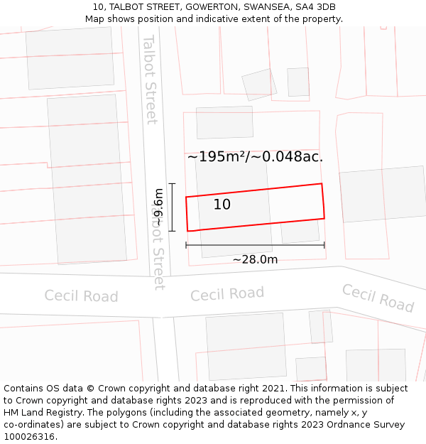 10, TALBOT STREET, GOWERTON, SWANSEA, SA4 3DB: Plot and title map