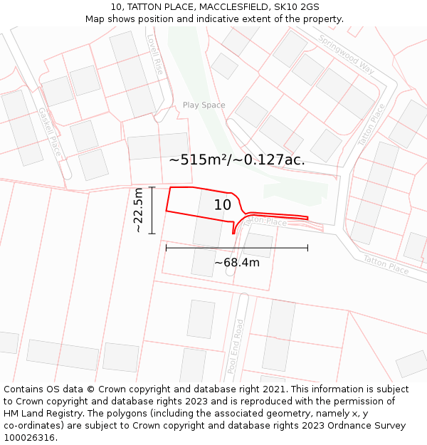 10, TATTON PLACE, MACCLESFIELD, SK10 2GS: Plot and title map