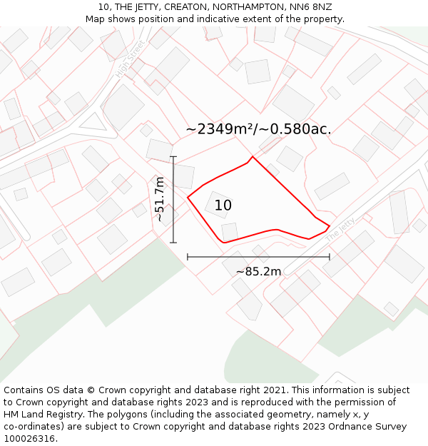 10, THE JETTY, CREATON, NORTHAMPTON, NN6 8NZ: Plot and title map