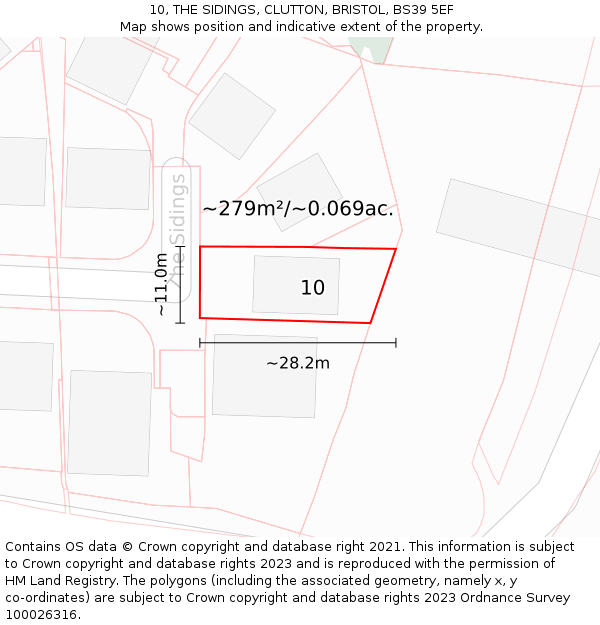 10, THE SIDINGS, CLUTTON, BRISTOL, BS39 5EF: Plot and title map