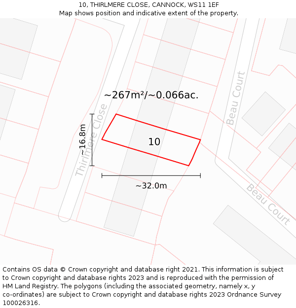 10, THIRLMERE CLOSE, CANNOCK, WS11 1EF: Plot and title map