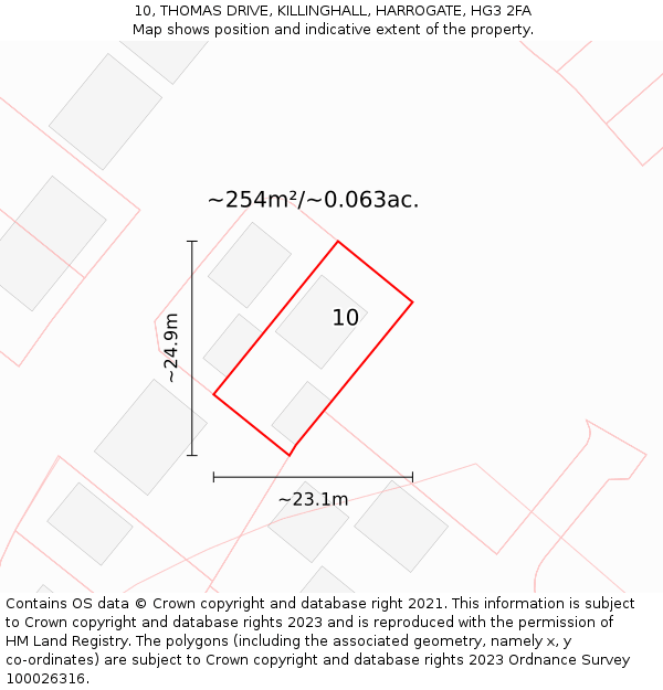 10, THOMAS DRIVE, KILLINGHALL, HARROGATE, HG3 2FA: Plot and title map