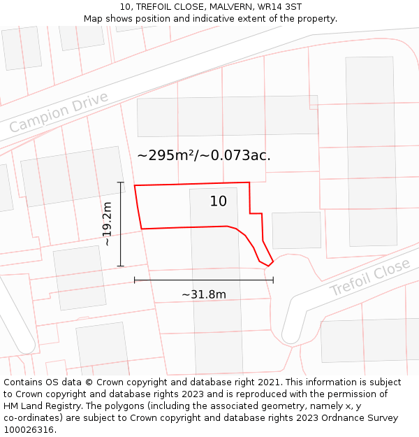 10, TREFOIL CLOSE, MALVERN, WR14 3ST: Plot and title map