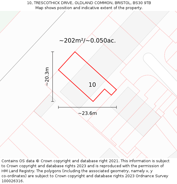 10, TRESCOTHICK DRIVE, OLDLAND COMMON, BRISTOL, BS30 9TB: Plot and title map