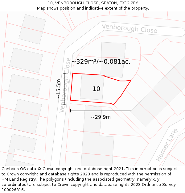 10, VENBOROUGH CLOSE, SEATON, EX12 2EY: Plot and title map