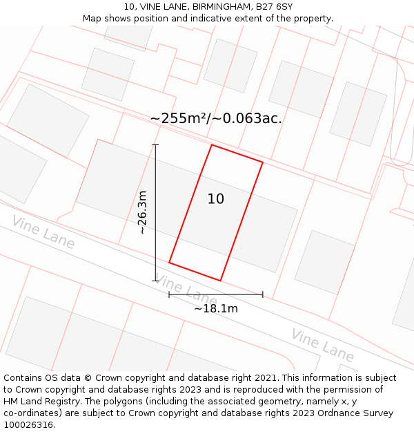 10, VINE LANE, BIRMINGHAM, B27 6SY: Plot and title map