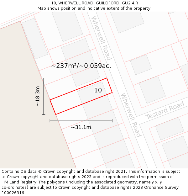 10, WHERWELL ROAD, GUILDFORD, GU2 4JR: Plot and title map